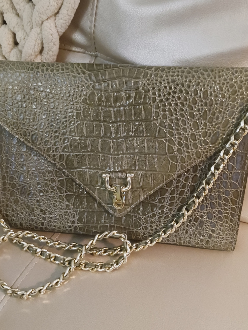 Vivace Gray Croc-Embossed Chain Crossbody Bag Vtg New